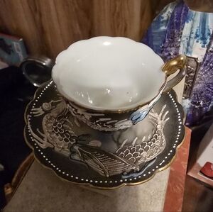 Antique Japonisme Moriage Dragon Ware Cup and Saucer 3d Art Work